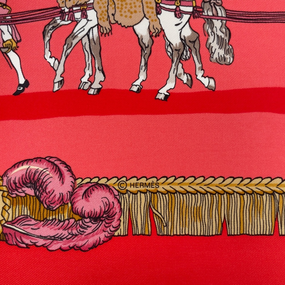 NWT Auth Hermès Carré 90 "Caparacons" in Red and Salmon - Picture 4 of 9